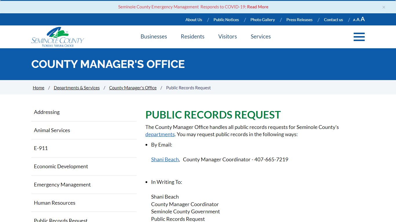 Public Records Request - Seminole County, Florida